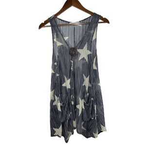 Paradise Slither Away Star Festival Dress Navy Blue Faux Wood Accent Buttons XS